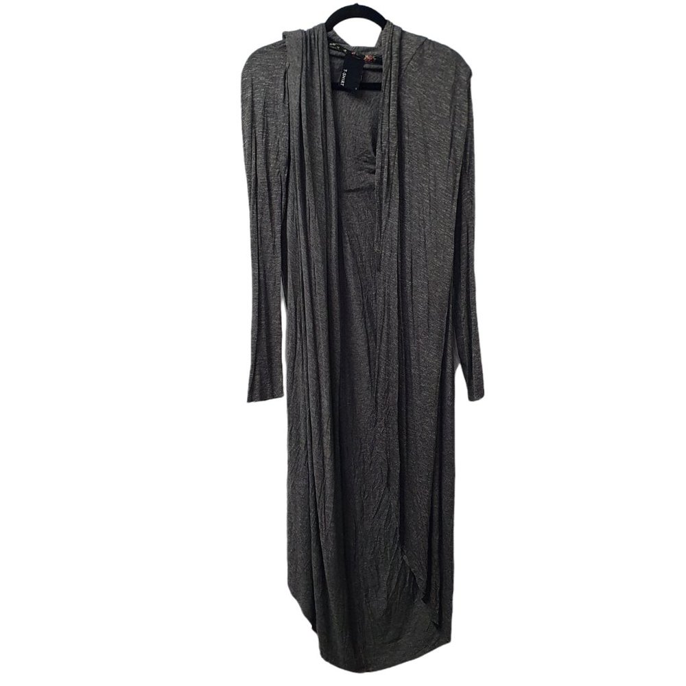 DOLAn T Shirt Hooded Long Sleeve Open Front Sweater Soft Stretch Grey Large